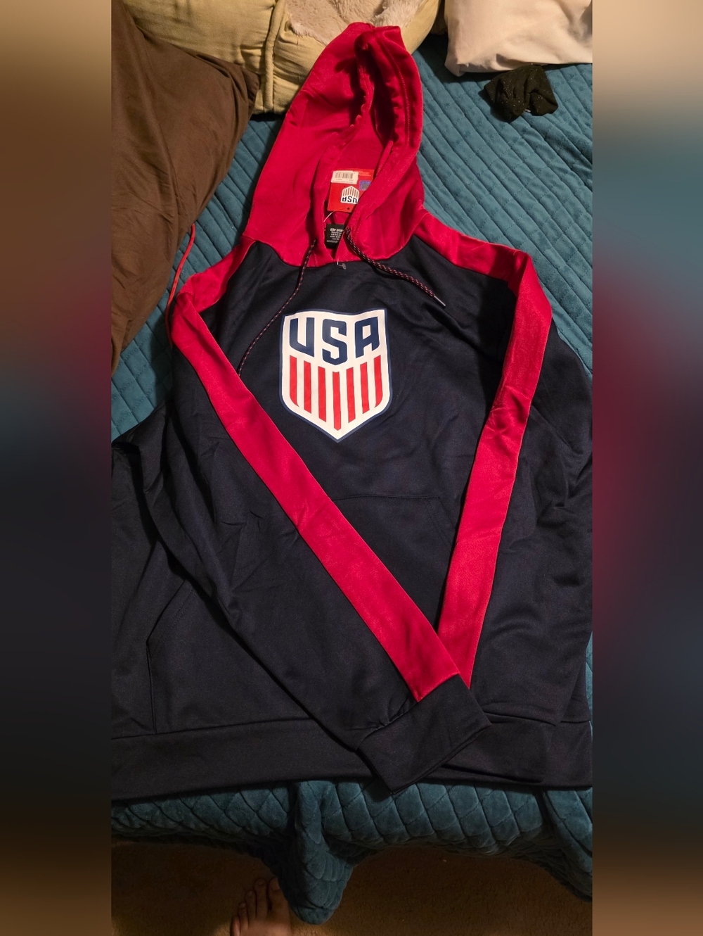 USA Shield Branded Hooded Pullover - Navy & Red